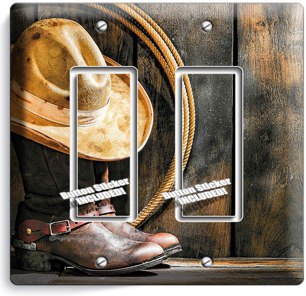 COWBOY BOOTS HAT LASSO RUSTIC COUNTRY 2 GANG GFCI LIGHT SWITCH PLATES ROOM DECOR