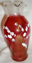VINTAGE FENTON RUFFLED CLEAR EDGE CRANBERRY GLASS VASE PAINTED FLOWERS - $16.10 CAD