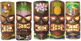 World Bazzar Set Of 5 Hand Carved Polynesian Hawaiian Tiki Style Masks 12 In Tall - £39.39 GBP