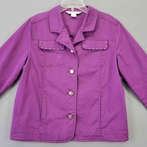 TanJay Womens Jacket Size 8 Purple Stretch Bold Preppy Rhinestone 3/4 Sleeve Top - £9.03 GBP