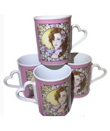 VTG 1987 Set Of 4 Enesco coffee cups mugs floral heart handle Girl Pink ... - £16.11 GBP