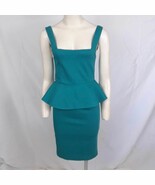 ALICE &amp; OLIVIA  Stretchy Peplum Dress TEAL Sleeveless Pencil Square Neck S - €36,68 EUR