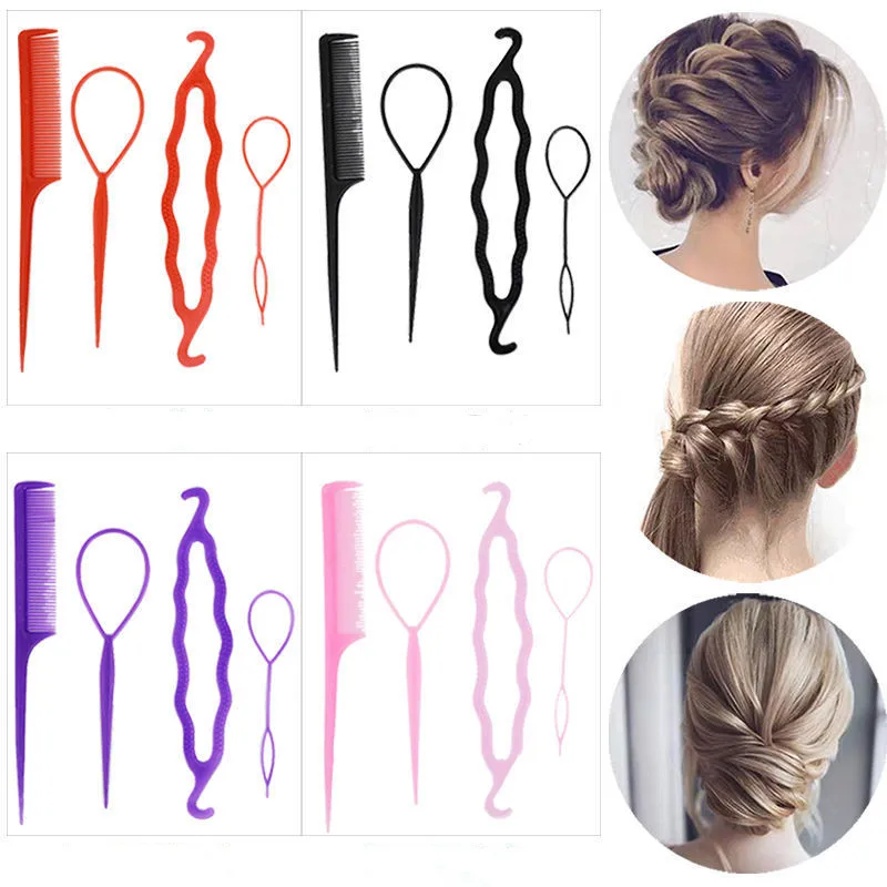 Sporting 4pcs/set French Braid Tool Loop Elastic Hair Bands Remover Cutter Rat T - £23.48 GBP
