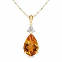 ANGARA Claw-Set Citrine Drop Pendant Diamonds in 14K Gold (Grade-AAA Size-12x8) - £523.64 GBP