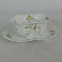 Redon M Limoges 5069 Blue &amp; Yellow Flowers Green Leaves Gravy Boat w/Underplate - £19.11 GBP