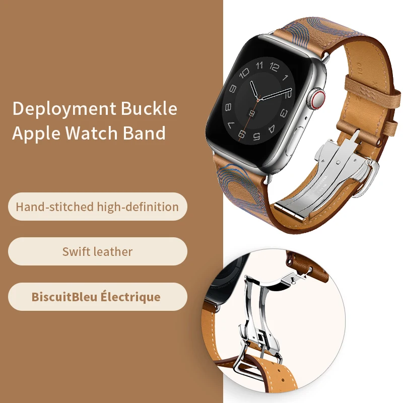 High-quality genuine leather single-turn buckle strap for iwatch Apple Watch7 6  - £56.98 GBP