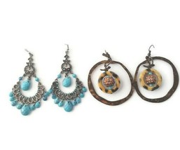 Boho Blue Chandelier &amp; BLU Cheetah Print Metal Acrylic Earrings w Bird - £11.55 GBP