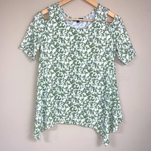 Adrianna Papell Floral Green White Cold Shoulder Shirt women’s Medium Blouse Top - £14.16 GBP