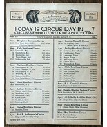 1944 CIRCUS DAY ROUTE CARD (April 23) Charlie Campbell&#39;s list of travel ... - $13.56 CAD