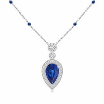 ANGARA Inverted Pear Sapphire Necklace with Diamonds in 14K Gold | 18&quot; Chain - £2,201.04 GBP