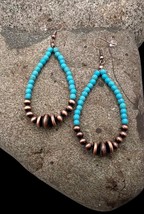 Southwest Navajo Pearl Style Copper Faux Turquoise Teardrop Dangle Earrings - £17.85 GBP