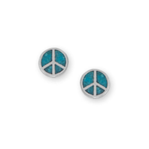 Oxidized Sterling Silver Turquoise Chip Peace Sign Stud Earrings - £20.77 GBP