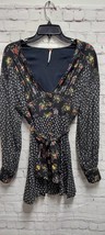 Free People Long Sleeve Button-Up Shirt Top Blouse Black Floral Print V-Neck M - £19.48 GBP