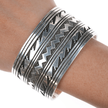 6.75&quot; wide band Heavy Native American stamped sterling cuff bracelet - £466.11 GBP