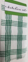 Set Of 2 Same Printed Cotton Dishcloths Set (12&quot;x12&quot;) Green Stripes On White - £7.11 GBP