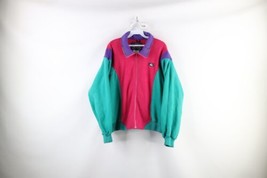 Vintage 90s Woolrich Womens Medium Spell Out Color Block Full Zip Fleece Jacket - £47.43 GBP