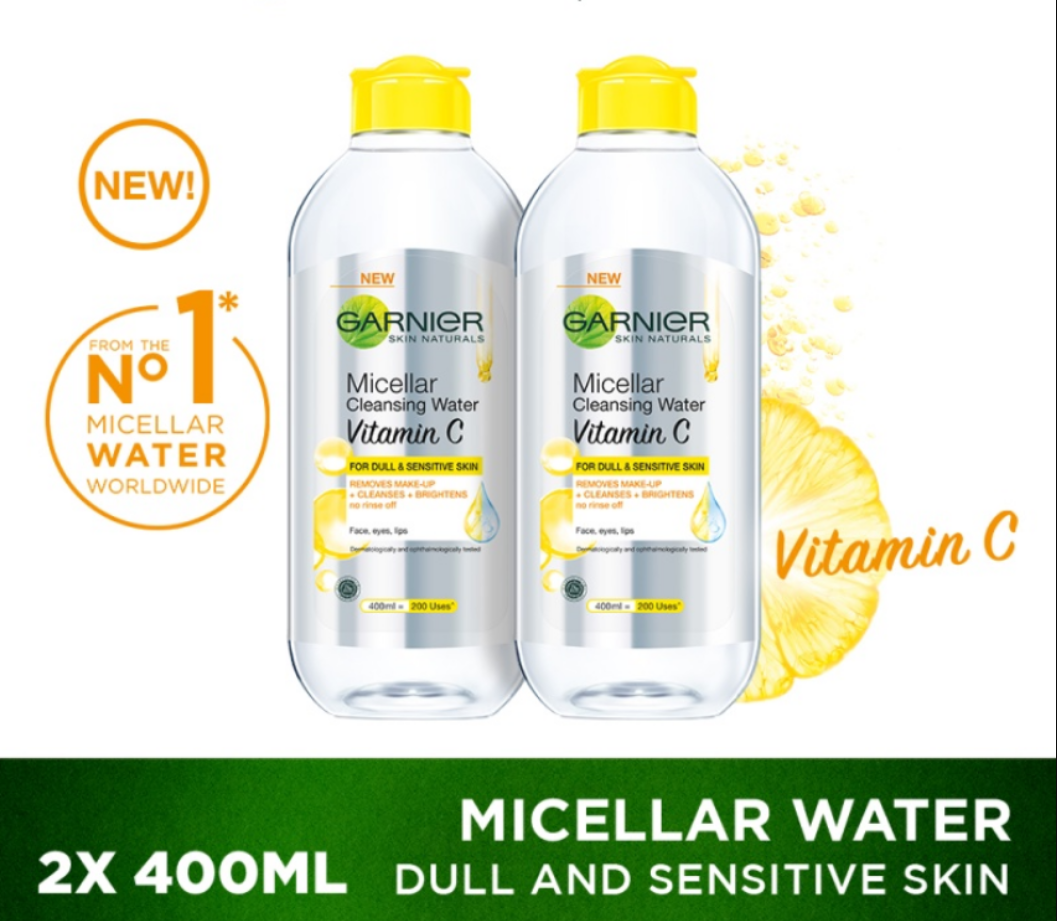 2 x Garnier Micellar Cleansing Water Vitamin C Skincare Makeup Remover (New) - £39.68 GBP