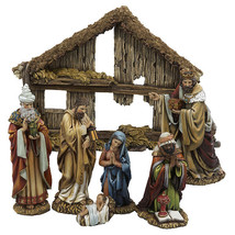 Kurt S. Adler 6&quot; 7 Piece Hand Painted Resin Nativity Set 6 Figures w/STABLE - £46.33 GBP