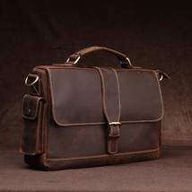 2022 New Crazy Horse Leather Briefcase Mens Business Bag Solid Hard Leather Hand - £131.60 GBP