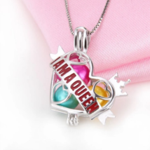 925 Sterling Silver Royalty Heart Pearl Cage Pendant Necklace - £30.09 GBP