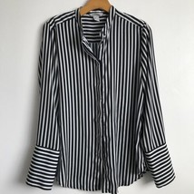 H&amp;M Satin Shirt Women 6 Blue White Striped Satin Button Up Collar Slouch... - £18.32 GBP