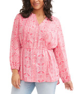 TERRA &amp; SKY Button Down Pink White Shirt Top Womens Plus Size 1X - £10.06 GBP