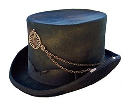 Steampunk Distressed Look Chain Bicycle Gear Short Top Hat Wool 5&quot; Crown (2X-Lar - £55.65 GBP