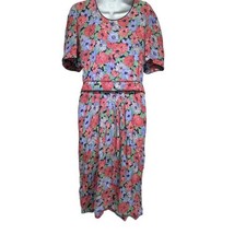 vintage liz Claiborne Pink floral Short Sleeve Belted Pleated dress size 12 - £27.65 GBP