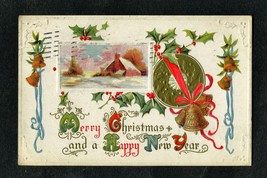 1914 Greeting Christmas Xmas Card Antique Correspondence Stamped Relief ... - €8,61 EUR
