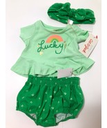 Cat &amp; Jack Green St. Patrick&#39;s Day Girl&#39;s 3 Piece Outfit Set NWT Size: (... - £11.12 GBP