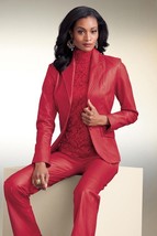 Red Party Stylish  Blazer Women Formal Designer Leather Real Handmade Lambskin - £93.38 GBP