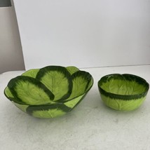 Cabbage Leaf Salad Bowl Set Ceramic 2 Piece Baum Bros Style Eyes 2 Bowls  - £23.53 GBP