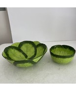 Cabbage Leaf Salad Bowl Set Ceramic 2 Piece Baum Bros Style Eyes 2 Bowls  - £23.35 GBP