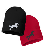 JUMPING HORSE Embroidered Cuffed Beanie Hat, Embroidered Gift, Winter Hat - $23.23 CAD