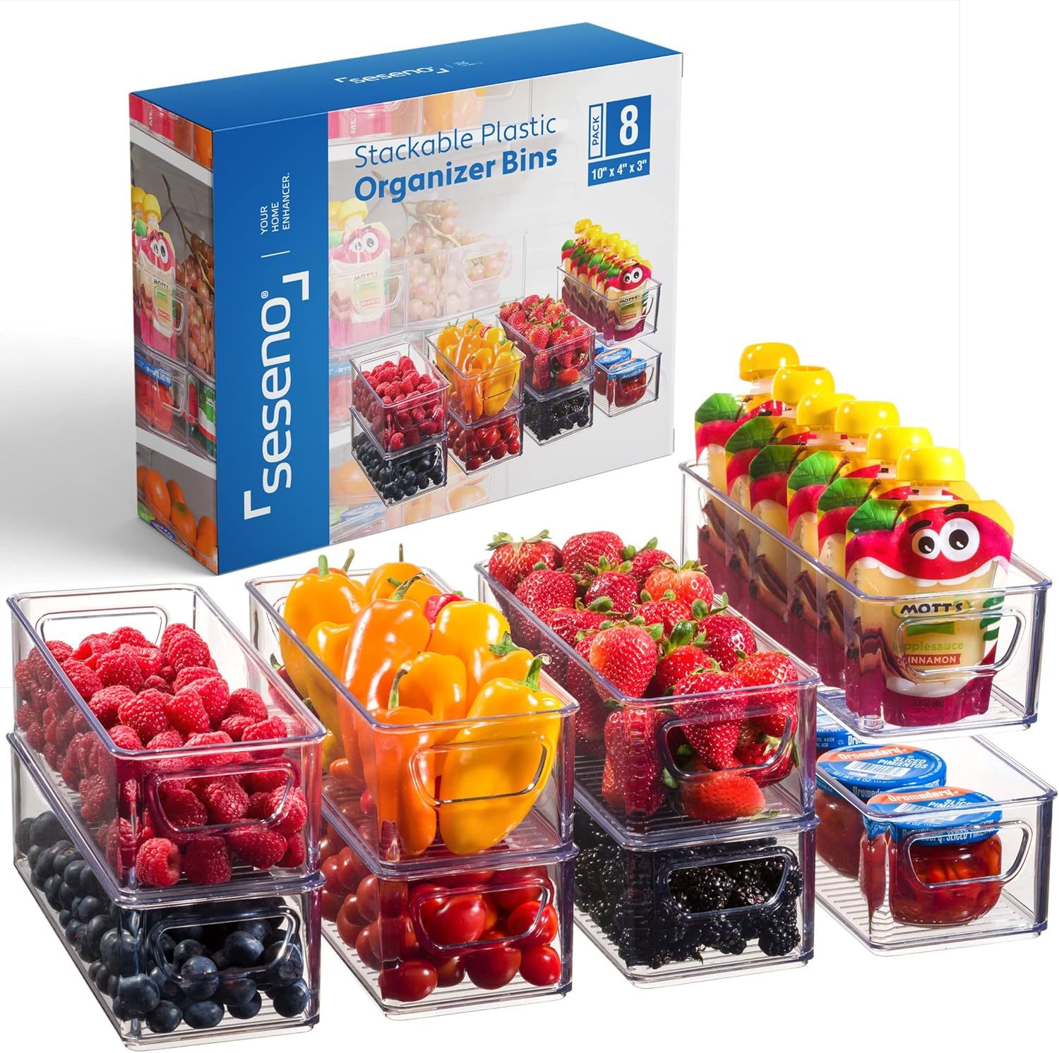 Set Of 8 Refrigerator Organizer Bins - Stackable Fridge Organizers With ... - $36.99