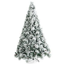Costway 8&#39; Snow Flocked Christmas Tree Glitter Tips w/ Pine Cone &amp; Red B... - $296.99