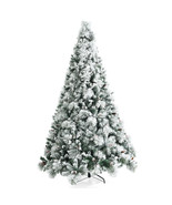 Costway 8&#39; Snow Flocked Christmas Tree Glitter Tips w/ Pine Cone &amp; Red B... - £234.81 GBP