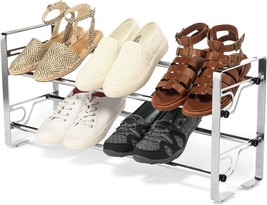 Metal 2-Tier Ustech Shoe Rack With Non-Slip Surface, Slide-N-Adjust, And - £35.93 GBP