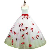 Kivary Strapless A Line Ivory and Red Butterfly Pearls Long Prom Gowns Wedding D - £134.94 GBP