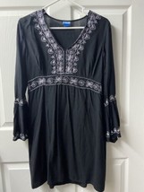 Soaked Beach Coverup Womens Size Medium Black Embroidered Beaded Knee Le... - $17.28