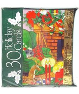 Christmas Holiday Cards Cozy Home Fireplace Mantel Stockings Gold Accent... - £9.58 GBP