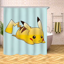 Pikachu Polyester Waterproof Shower Curtain Pokemon Bathroom Curtain W/Hooks 70&quot; - £13.47 GBP+