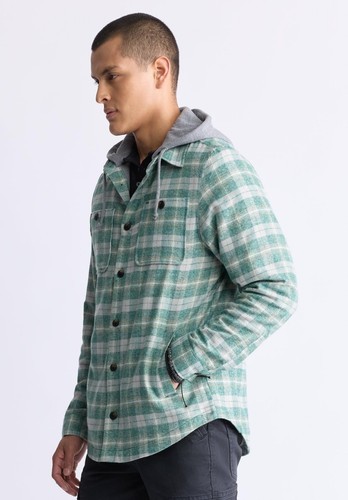 Buffalo David Men's Jakeim Plaid Flannel Hooded Shirt-Jacket Rain Forest-Large Item image 4
