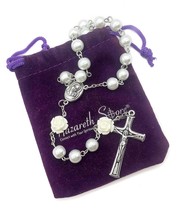 Nazareth Store Pure White Pearl Beads Rosary Necklace Our - £33.07 GBP