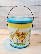 1950s Shedd&#39;s Peanut Butter 5 LBS Child&#39;s Tin Pail Can Animals &amp; Elves Graphics - £19.85 GBP