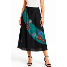 VTG Y2K Desigual Black Boho Art Skirt Embroidered Patchwork Midi Artsy F... - $722.61 MXN