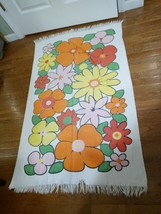 Vintage Flower Power Beach Towel Hippie Bright Colors 70’s By Cone Made in USA - £35.93 GBP