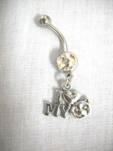 I Love My Cat Kitty Face &amp; Heart Pet Lovers Charm Cz Belly Ring Navel Jewelry - £3.98 GBP