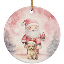 Funny Poodle Dog Santa Pink Winter Ornament Ceramic Christmas Gift Tree Decor - £11.82 GBP