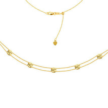 14K Solid Gold Double Strand Hammered Dics/Disk Choker Necklace 16&quot; Adjustable - £356.61 GBP